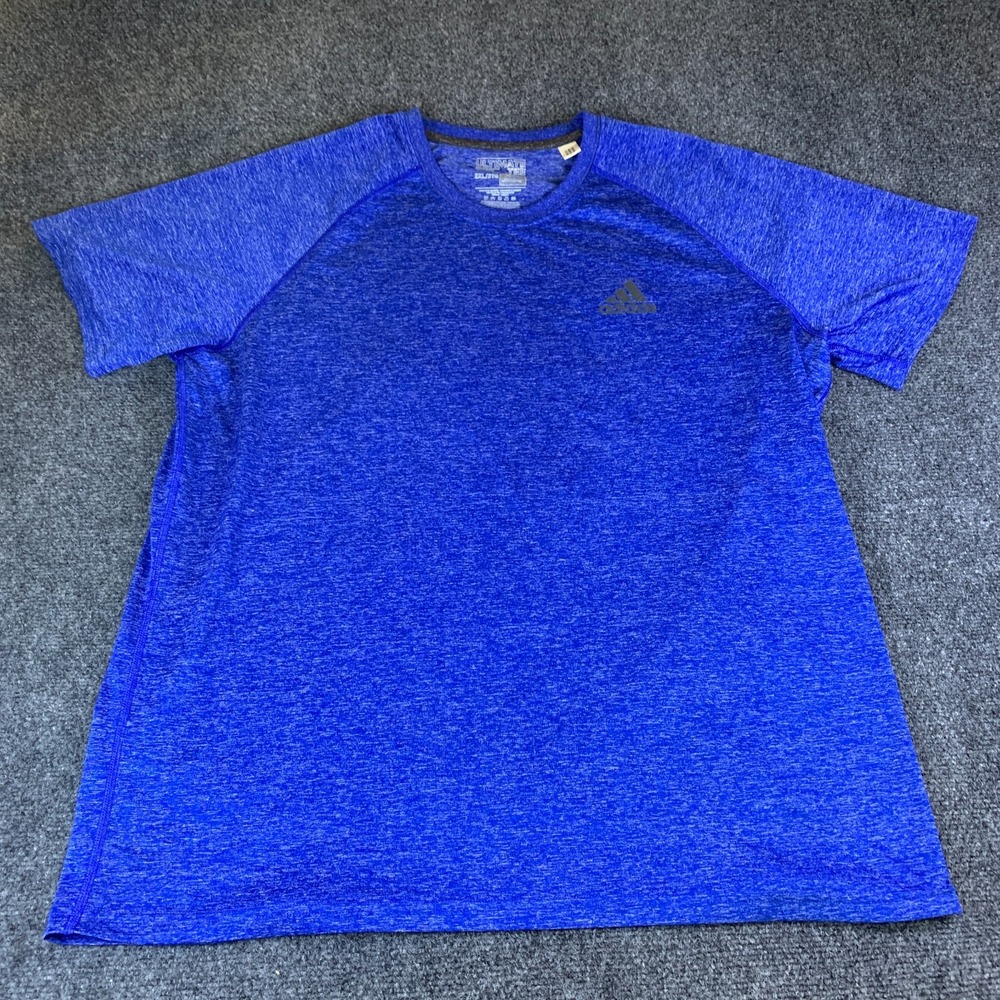 Adidas Ultimate T-Shirt Mens 2XL Heathered Blue Logo Raglan Sleeve Performance